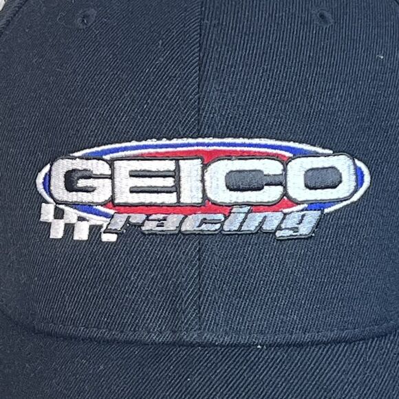 TRUCKER Cap Geico Racing Black & Blue Embroidered Nascar #13 MaxPapis SIGNED Hat - Picture 2 of 14